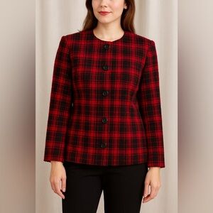 Preston & York Petites Red Plaid Wool-Blend Jacket | Size 14P